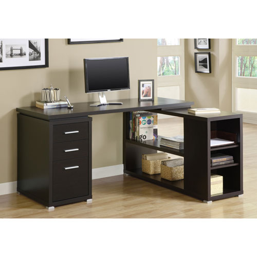 3 Drawer Corner Desk Cappuccino Brown Best Buy Canada