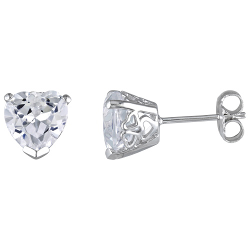 Amour White Sapphire Solitaire Heart Earrings