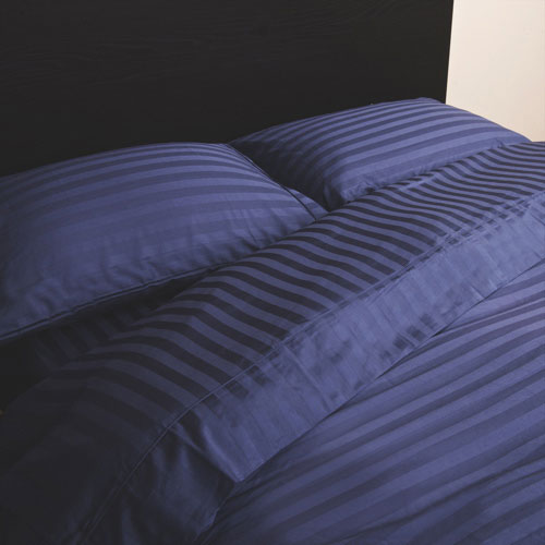 Maholi Damask Stripe Collection 233 Thread Count Cotton Sheet Set - Single/Twin - Navy