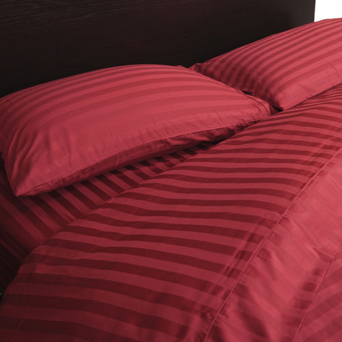 Maholi Damask Stripe Collection 233 Thread Count Cotton Sheet Set - Single/Twin - Ruby