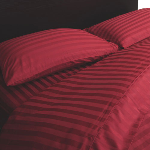 Maholi Damask Stripe Collection 233 Thread Count Cotton Duvet Cover Set - Single/Twin - Ruby