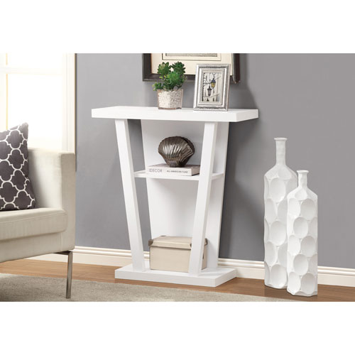 Rectangular Console Table with 2-Shelves - White