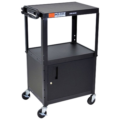 Luxor Adjustable Height Steel Cart With Cabinet - Black