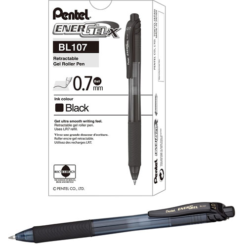 Pentel Stationary Retractable Energel Point 0.7mm Rollerball Gel Pen - Black