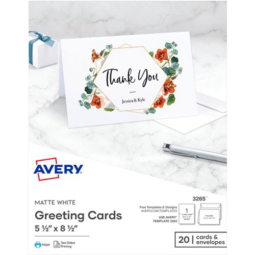 Cartes pliées en deux de 5,5 x 8,5 po d'Avery - 20 cartes - Blanc