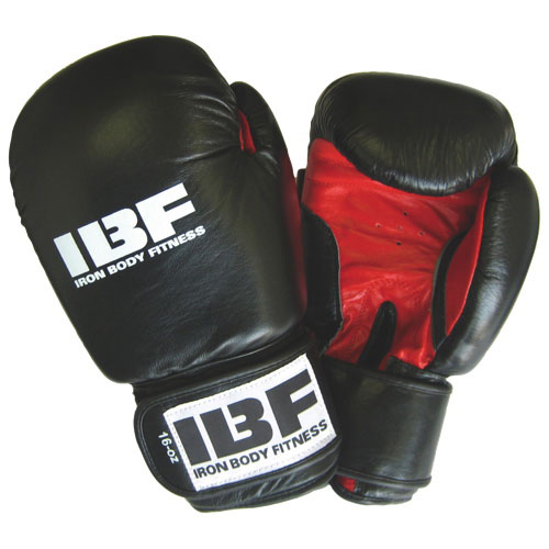Iron Body Fitness PRO Series 16oz Leather Training Boxing Gloves - Black/Red