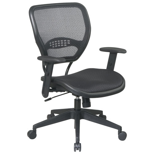 SPACE Seating Professional AirGrid Dark Back and Padded Black Eco Leather Seat 2-to-1 Synchro Tilt Control Adjustable Arms and Tilt Tension with Nylon Base Managers Chair 