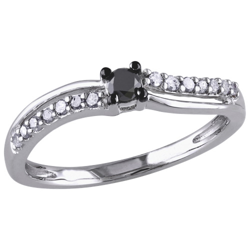 Diamond Bridal Modern Sterling Silver with 0.25ctw Black & White Diamond Promise Ring - Size 8