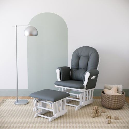 Stork Craft Custom Hoop Glider With Ottoman - White/Grey