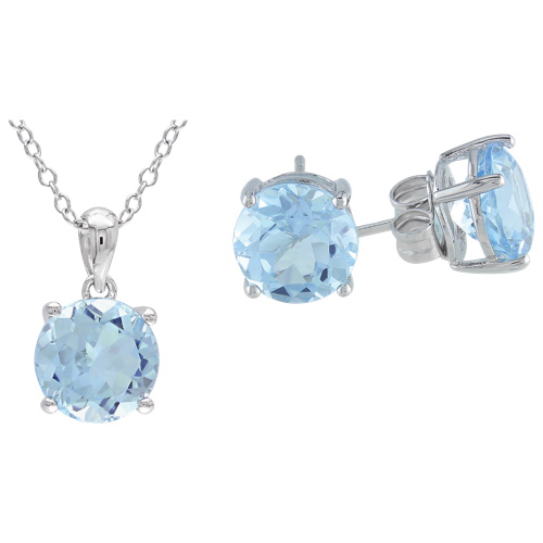 Amour Blue Topaz Sterling Silver Pendant & Earring Set