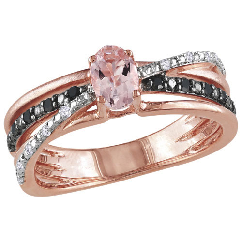 Classic Pink Plated Sterling Silver with Pink Oval Morganite & 0.14ctw Diamond Ring - Size 7