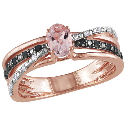 Classic Pink Plated Sterling Silver with Pink Oval Morganite & 0.14ctw Diamond Ring - Size 8