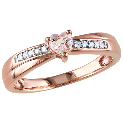 Classic Pink Plated Sterling Silver with Pink Heart Morganite & 0.05ctw White Diamond Ring - Size 7