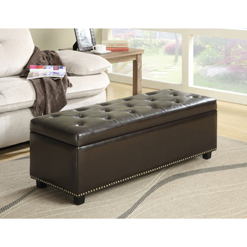 Hamilton Bonded Leather Storage Bench Ottoman Dark Brown Best