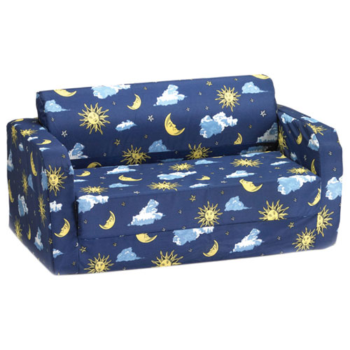 Sofa rabattable en polyester pour enfants de Comfy Kids - Bleu - Lune et étoiles