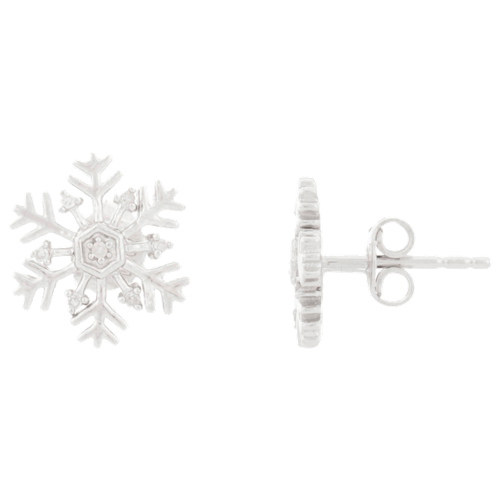 Classic Sterling Silver with 0.056ctw I2-I3 White Diamond Snowflake Stud Earrings