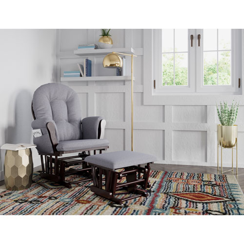 Storkcraft Hoop Padded Arm Cushion Glider & Ottoman - Espresso/Grey Swirl