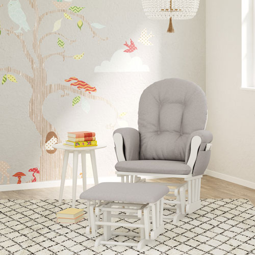 Stork Craft Hoop Custom Glider and Ottoman Set - White/Taupe Swirl