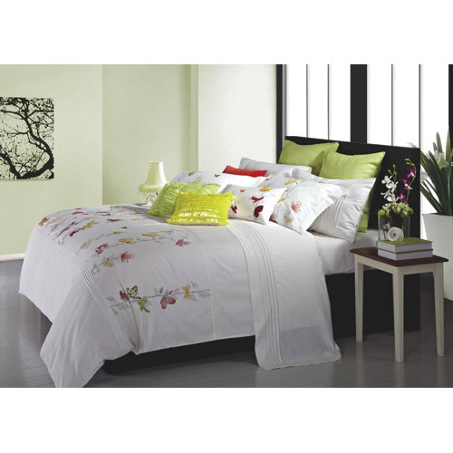 Maholi Spring Meadow Collection 200 Thread Count Cotton Percale Duvet Cover Set - King - White