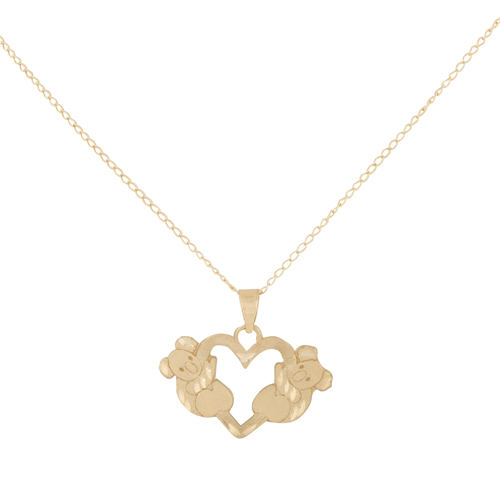 Le Reve Collection Classic 10K Gold Teddy Bear Heart Pendant Necklace