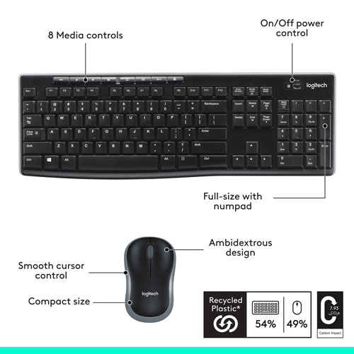 Logitech MK270 Wireless Keyboard & Mouse Combo - Black