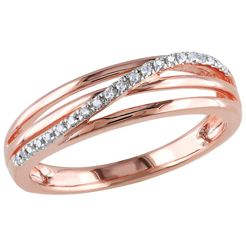 Classic Pink Sterling Silver with 0.06ctw I3 White Round Diamond Fashion Ring - Size 6