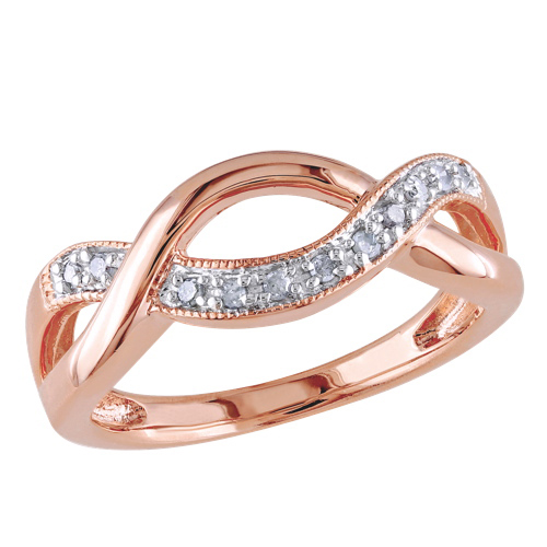 Classic Pink Sterling Silver with 0.1ctw I2-I3 White Round Diamond Fashion Ring - Size 6