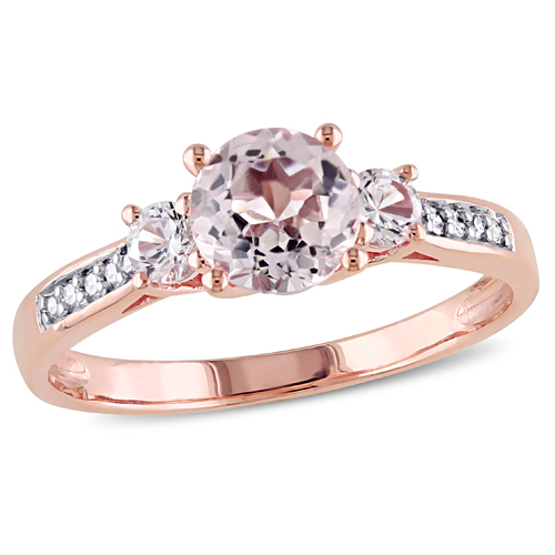 Classic 10K Pink Gold with Pink Round Morganite & 0.05ctw I1-I2 White Diamond Ring - Size 8
