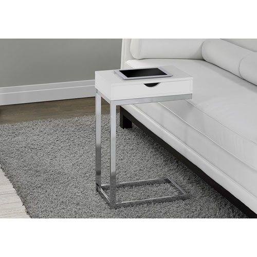 Contemporary Rectangular Accent Table with Storage Drawer - White