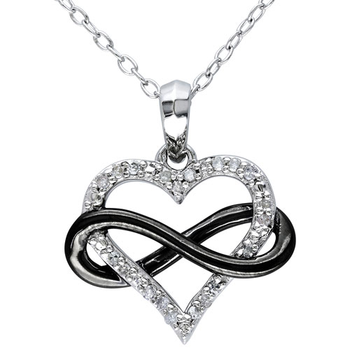 Amour Sterling Silver Heart Infinity Pendant with 0.1C I2-I3 GHI White Round Diamonds