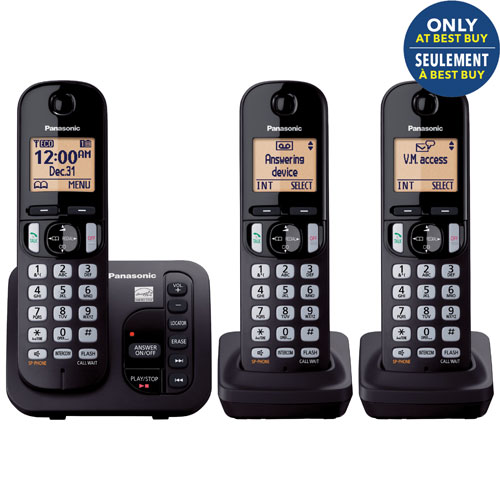 Téléphone ss fil DECT 6.0 3 combinés avec répondeur Panasonic -Noir -Exclusif à Best Buy