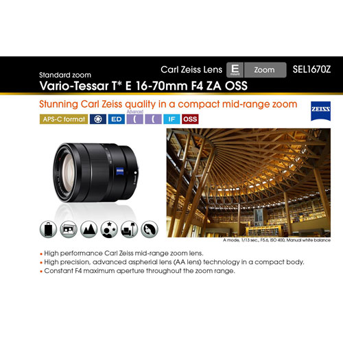 Sony E-Mount APS-C ZEISS Vario-Tessar T 16-70mm f/4 OSS Wide Telephoto Zoom  Lens