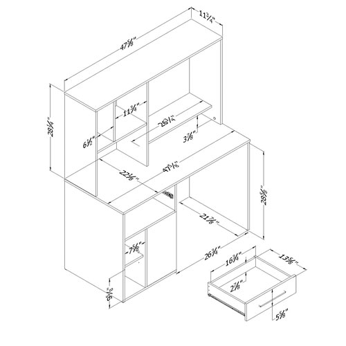 Annexe 1-Drawer Computer Desk - Pure White