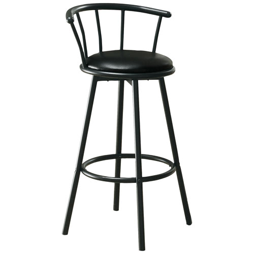 Modern Bar Height Barstool - Set of 2 - Black