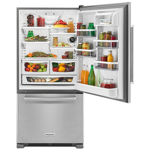 KitchenAid 33" 22.1 Cu. Ft. Bottom Mount Refrigerator with LED Lighting (KRBR102ESS)-Stainless Steel