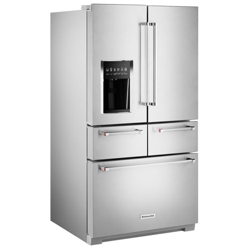 Réfrigérateur à deux portes 25,8 pi3 36 po, distributeur de glaçons et d'eau de KitchenAid - Inox