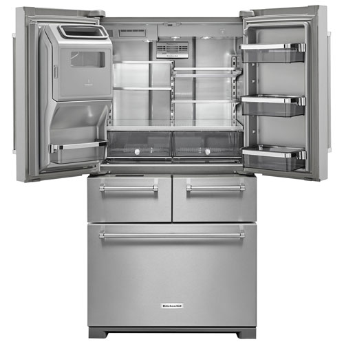 Réfrigérateur à deux portes 25,8 pi3 36 po, distributeur de glaçons et d'eau de KitchenAid - Inox