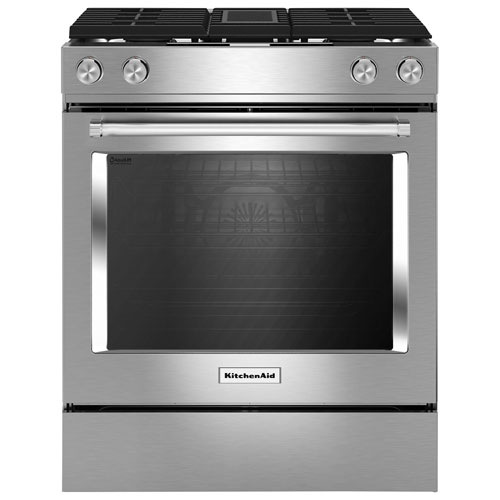 KitchenAid 30" 6.4 Cu. Ft. True Convection Slide-In Dual Fuel Downdraft Range - Stainless