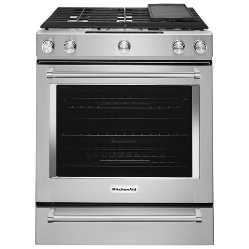 KitchenAid 30" 7.1 Cu. Ft. True Convection 5-Burner Slide-In Dual Fuel Range (YKSDB900ESS) - Stainless