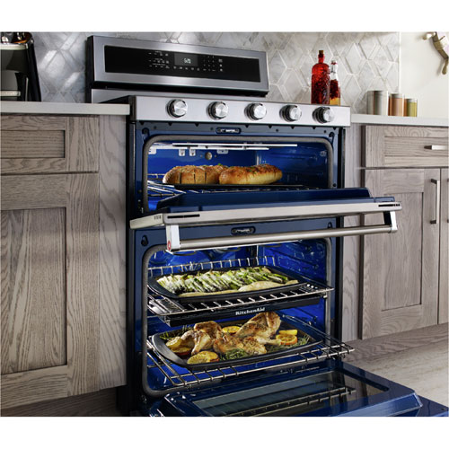 KitchenAid 30" Cu. Ft. Double Oven 5-Burner Freestanding Dual Fuel Range (KFDD500ESS) - Stainless