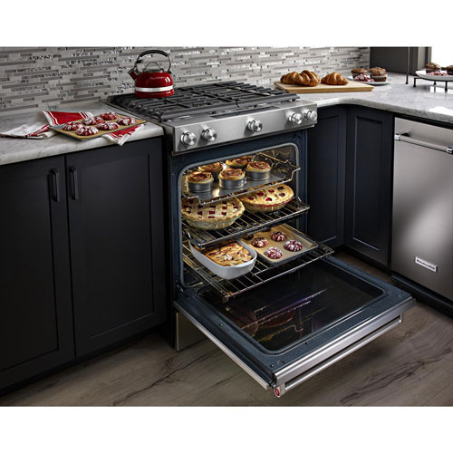 KitchenAid 30" 6.5 Cu. Ft. True Convection 5-Burner Slide-In Gas Range - Stainless Steel