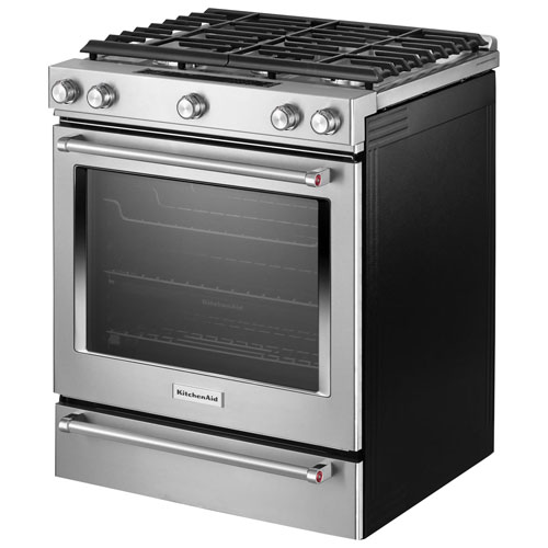 KitchenAid 30" 6.5 Cu. Ft. True Convection 5-Burner Slide-In Gas Range - Stainless Steel