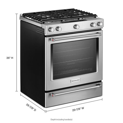 KitchenAid 30" 6.5 Cu. Ft. True Convection 5-Burner Slide-In Gas Range - Stainless Steel