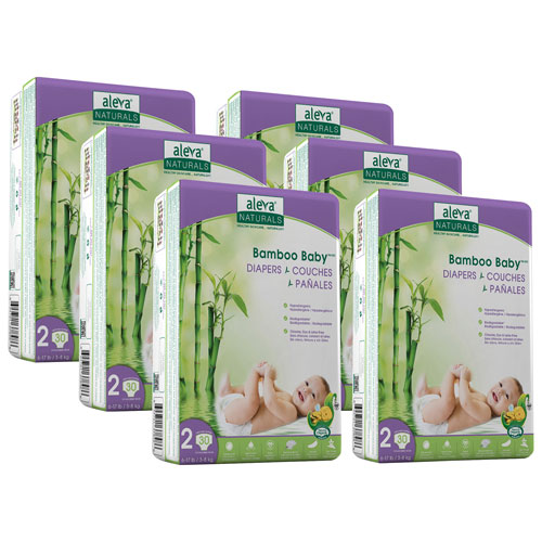 Aleva Naturals Bamboo Baby Diapers - Size 2 - 180 Pack