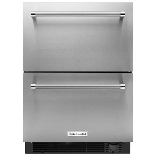 Kitchenaid 4 7 Cu Ft Refrigerator Freezer Double Drawer Kudf204esb Stainless Steel Best Buy Canada