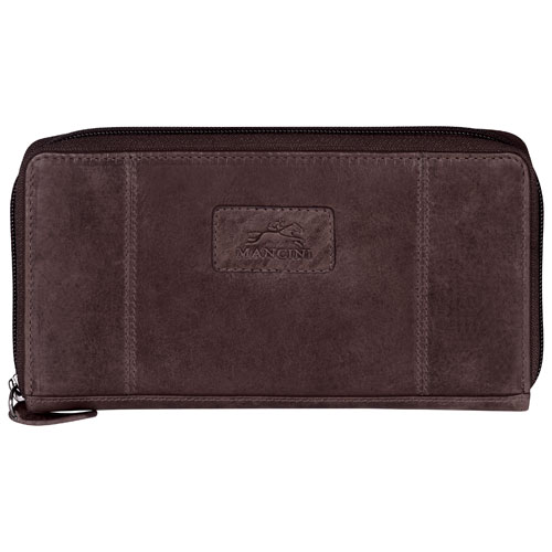 Mancini Casablanca Leather Zipper Clutch Wallet - Brown