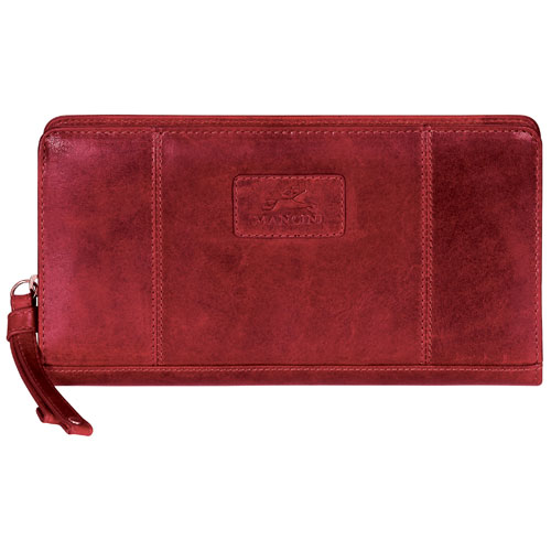 Mancini Casablanca Leather Zipper Clutch Wallet - Red
