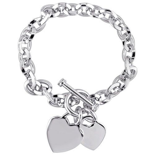 Classic Sterling Silver Oval Links with Silver Heart Bracelet