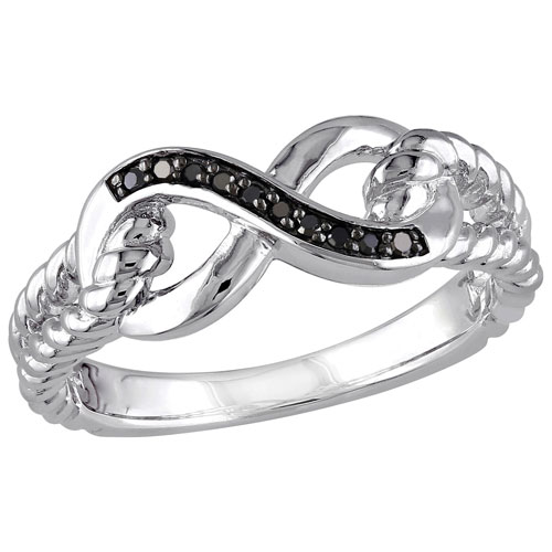 White Sterling Silver with 0.05ctw Black Diamond Infinity Ring - 8
