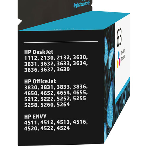 HP 63 Tri-color Ink Cartridge (F6U63AN) - Genuine, For Deskjet 3634, ENVY 4520, Exp 2023-2024